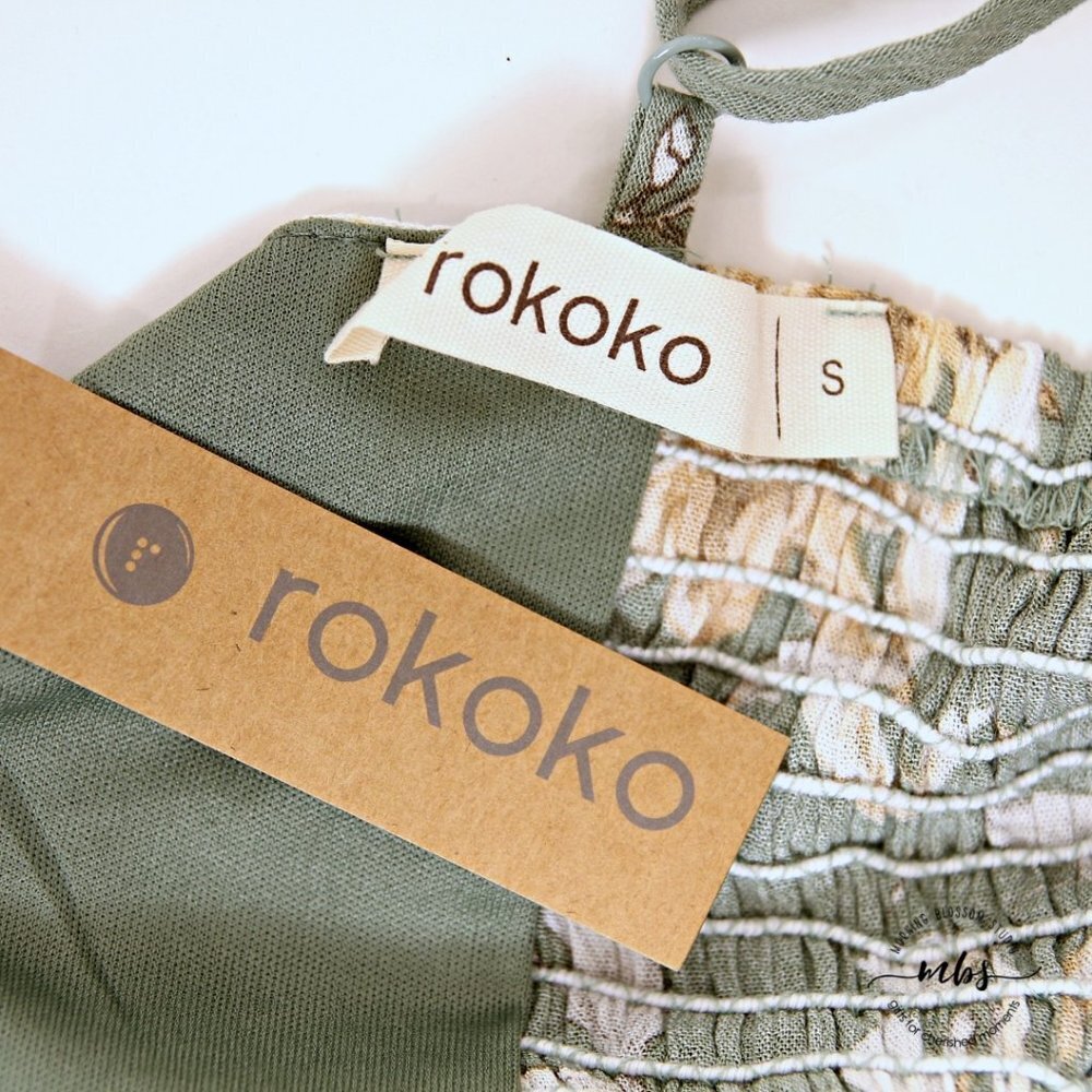 NWT Rokoko Floral‎ Surplice Sphagetti Straps Front Slit Midi Dress Green Women S - Picture 12 of 13